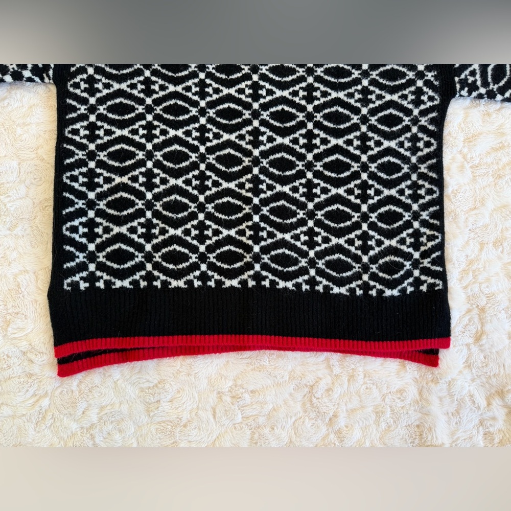 Talbots Black and White Geometric Sweater with Red Accents - Picture 5 of 7